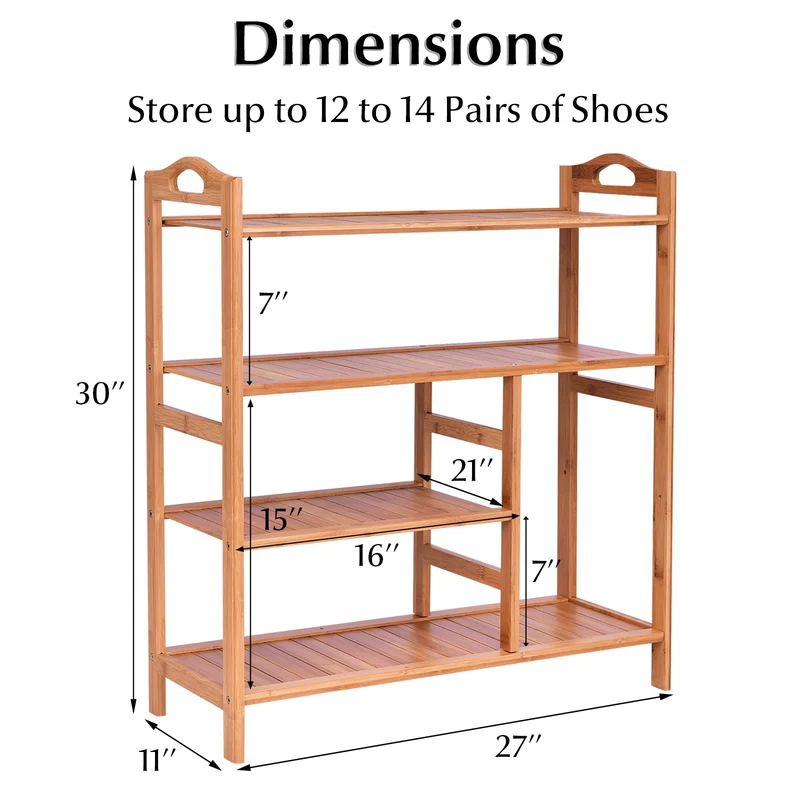 4 Tier Bamboo Storage Shoe Rack, Natural