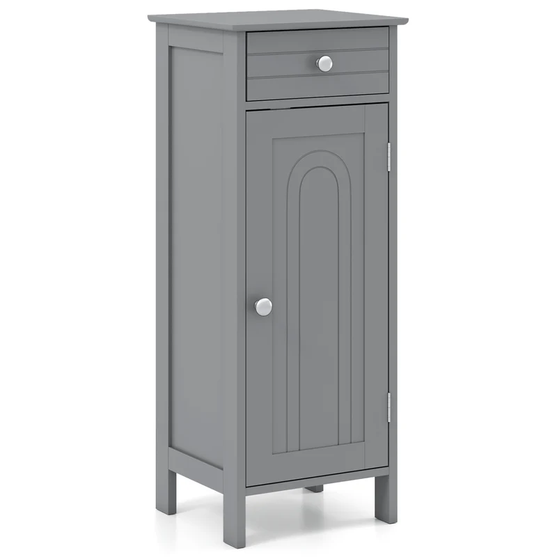 Wooden Storage Cabinet With Drawer And Shelf, Gray