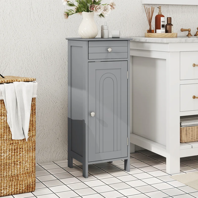 Wooden Storage Cabinet With Drawer And Shelf, Gray