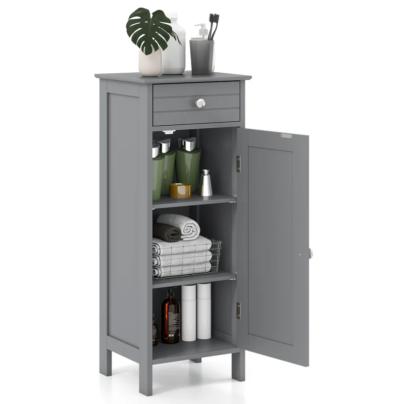 Wooden Storage Cabinet With Drawer And Shelf, Gray