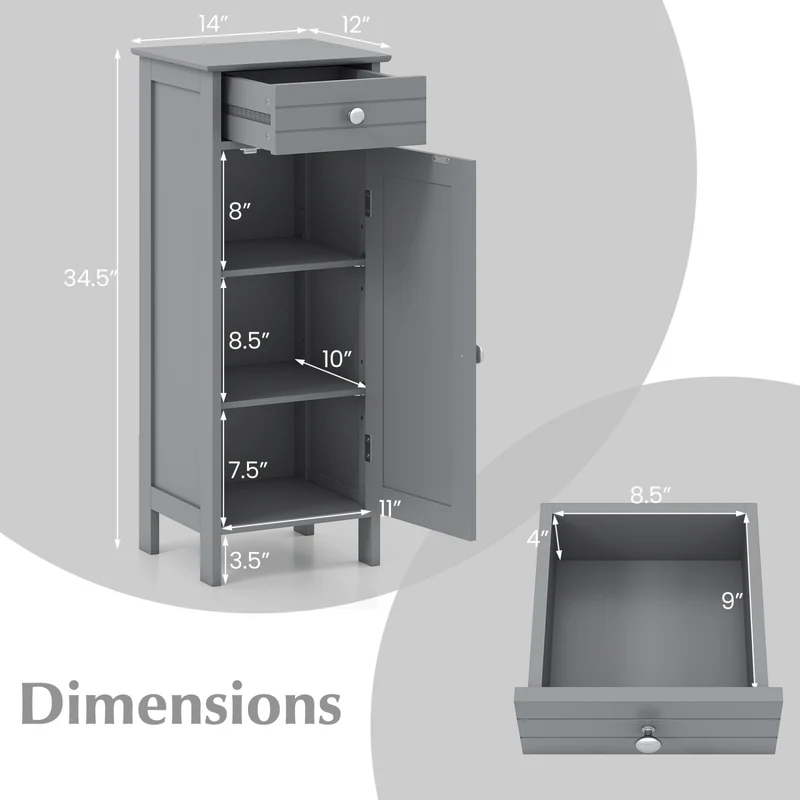 Wooden Storage Cabinet With Drawer And Shelf, Gray