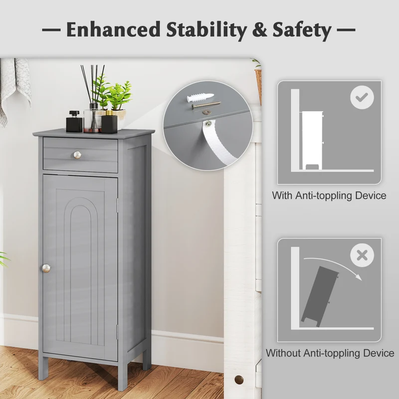 Wooden Storage Cabinet With Drawer And Shelf, Gray