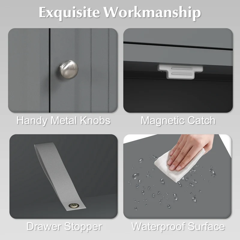 Wooden Storage Cabinet With Drawer And Shelf, Gray