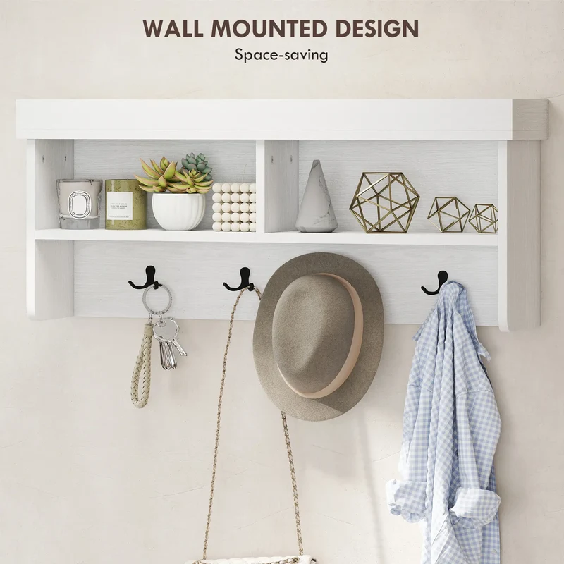 Coat Rack Shoe Bench Set, 8 Storage Cubbies, 4 Hooks, White