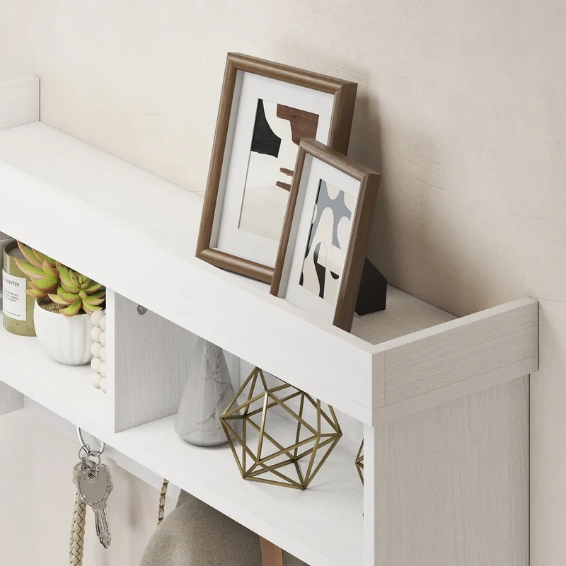Coat Rack Shoe Bench Set, 8 Storage Cubbies, 4 Hooks, White