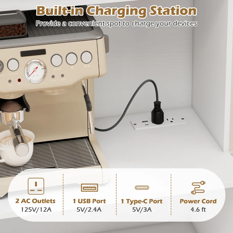 66 Inch Kitchen Pantry Cabinet, Charging Station, Adjustable Shelves, White