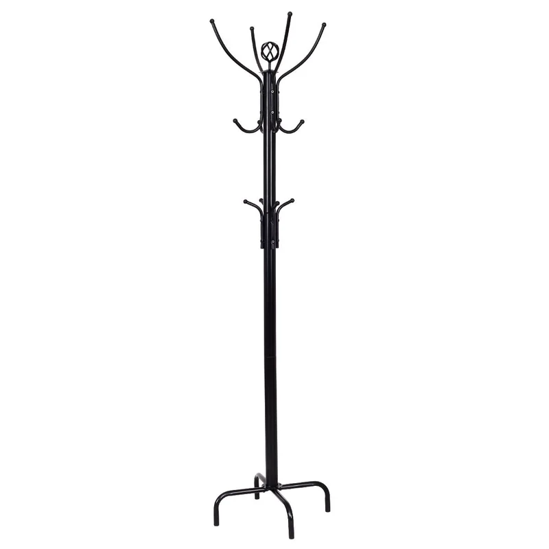 Metal Coat Rack with 12 Hooks, Black