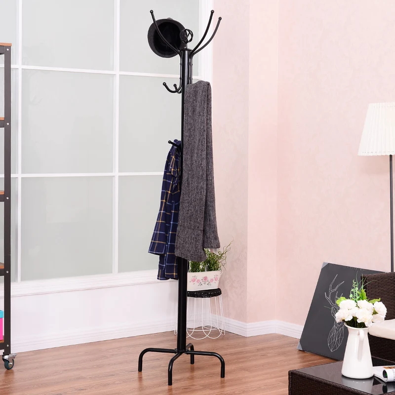 Metal Coat Rack with 12 Hooks, Black