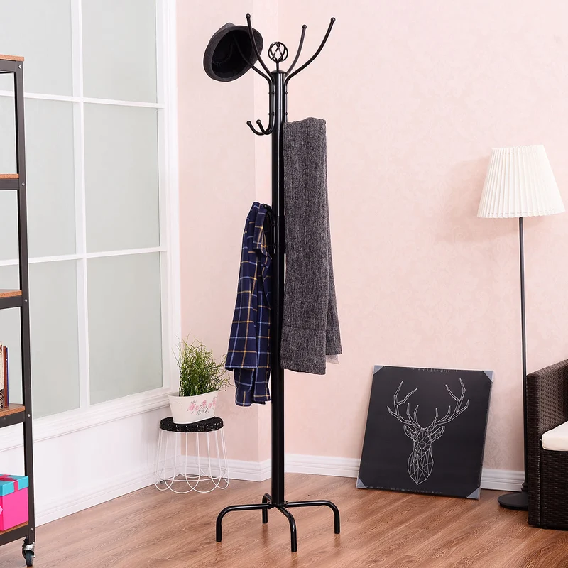 Metal Coat Rack with 12 Hooks, Black