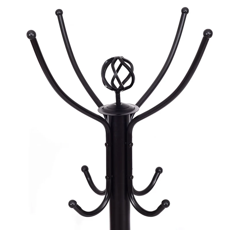 Metal Coat Rack with 12 Hooks, Black