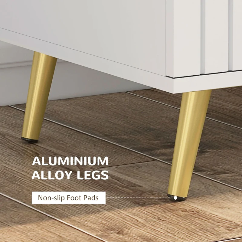 3 Drawer Cabinet, Bedroom Chest of Drawers, Aluminium Legs, Gold Handles, White