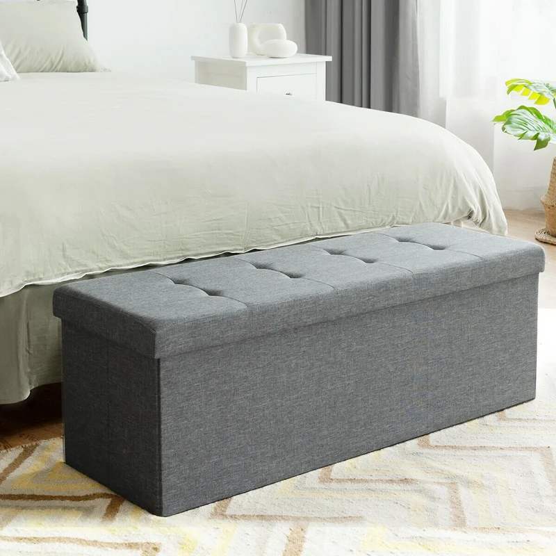 Fabric Folding Storage Bed End Bench, Light Gray
