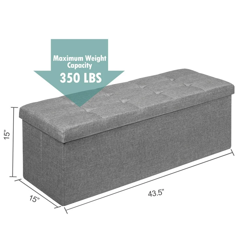 Fabric Folding Storage Bed End Bench, Light Gray
