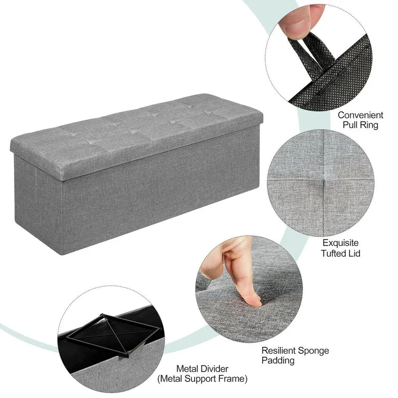 Fabric Folding Storage Bed End Bench, Light Gray