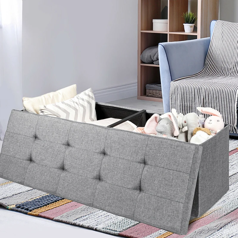 Fabric Folding Storage Bed End Bench, Light Gray