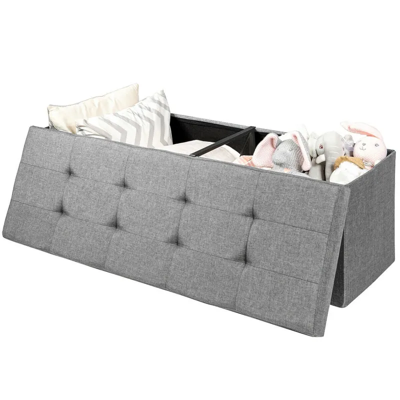 Fabric Folding Storage Bed End Bench, Light Gray