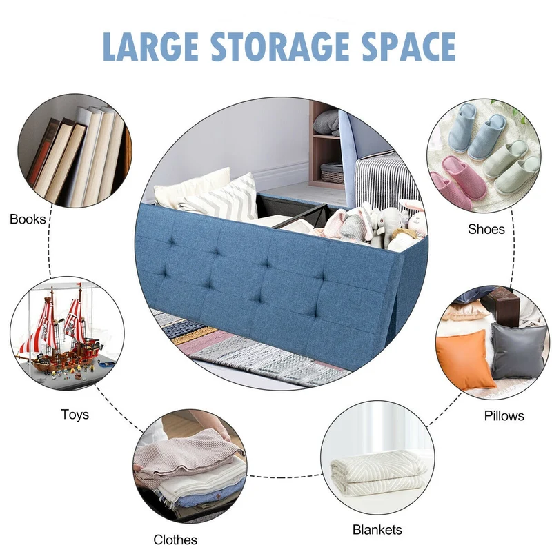 Fabric Folding Storage Bed End Bench, Navy