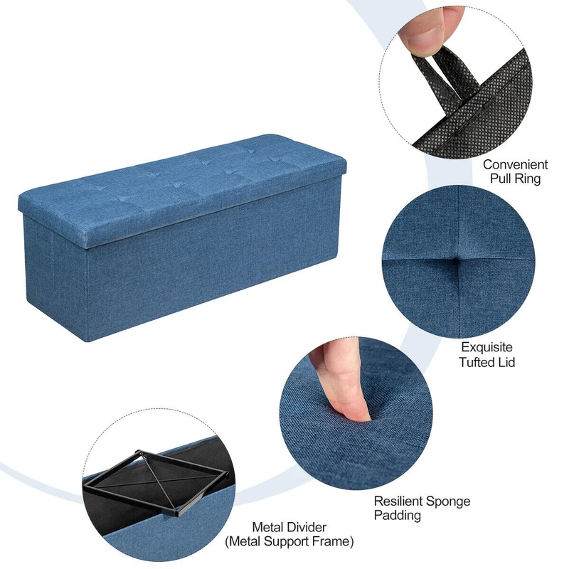 Fabric Folding Storage Bed End Bench, Navy