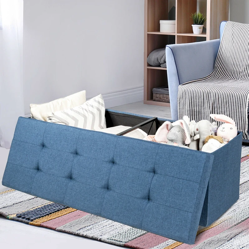 Fabric Folding Storage Bed End Bench, Navy