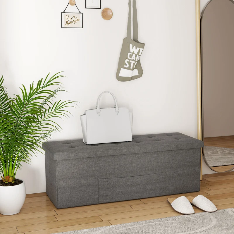 Fabric Folding Storage Bed End Bench, Dark Gray