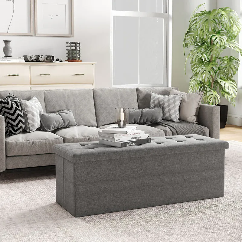 Fabric Folding Storage Bed End Bench, Dark Gray