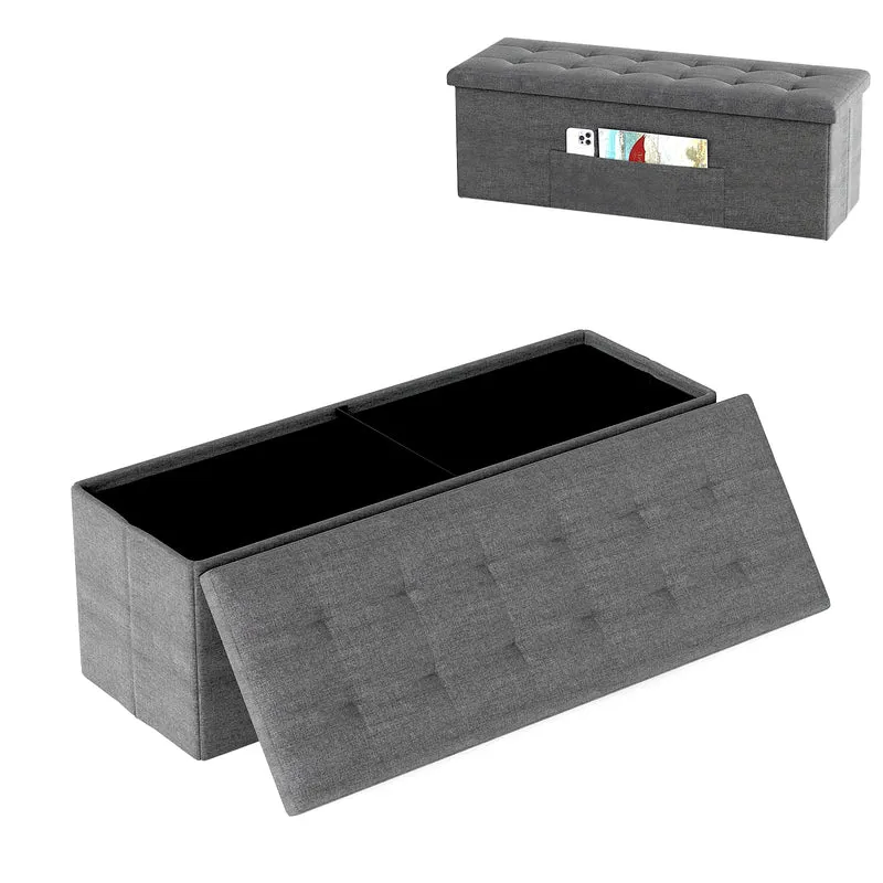 Fabric Folding Storage Bed End Bench, Dark Gray