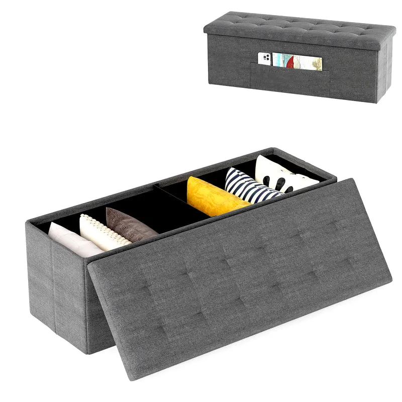 Fabric Folding Storage Bed End Bench, Dark Gray
