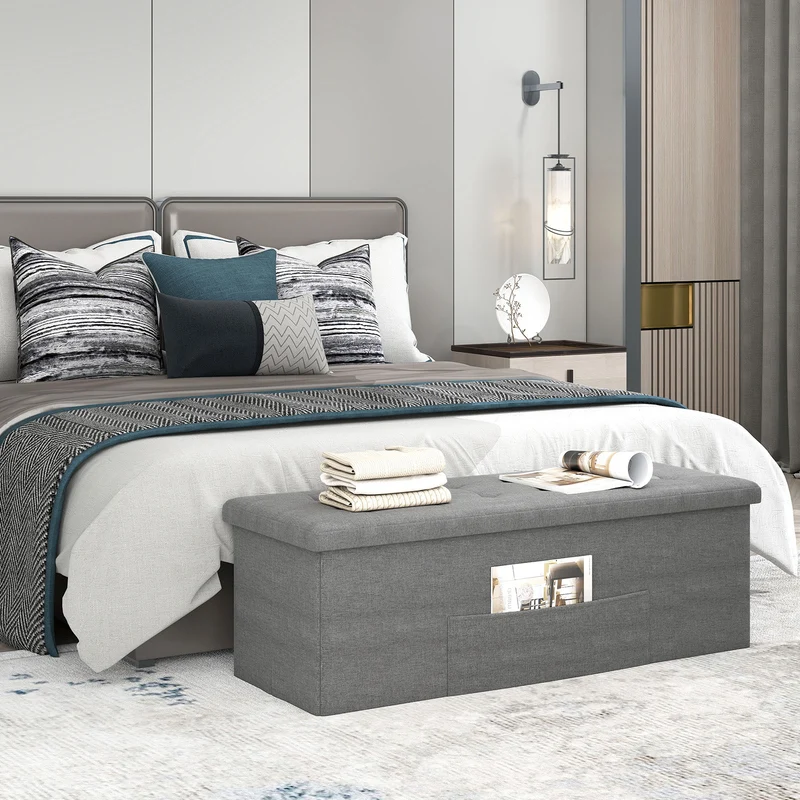 Fabric Folding Storage Bed End Bench, Dark Gray