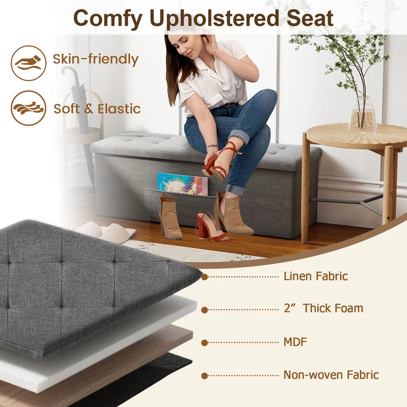 Fabric Folding Storage Bed End Bench, Dark Gray