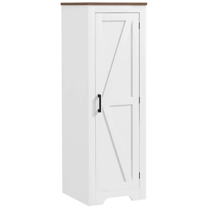 Farmhouse Accent Cabinet, Adjustable Shelf, Barn Door, White