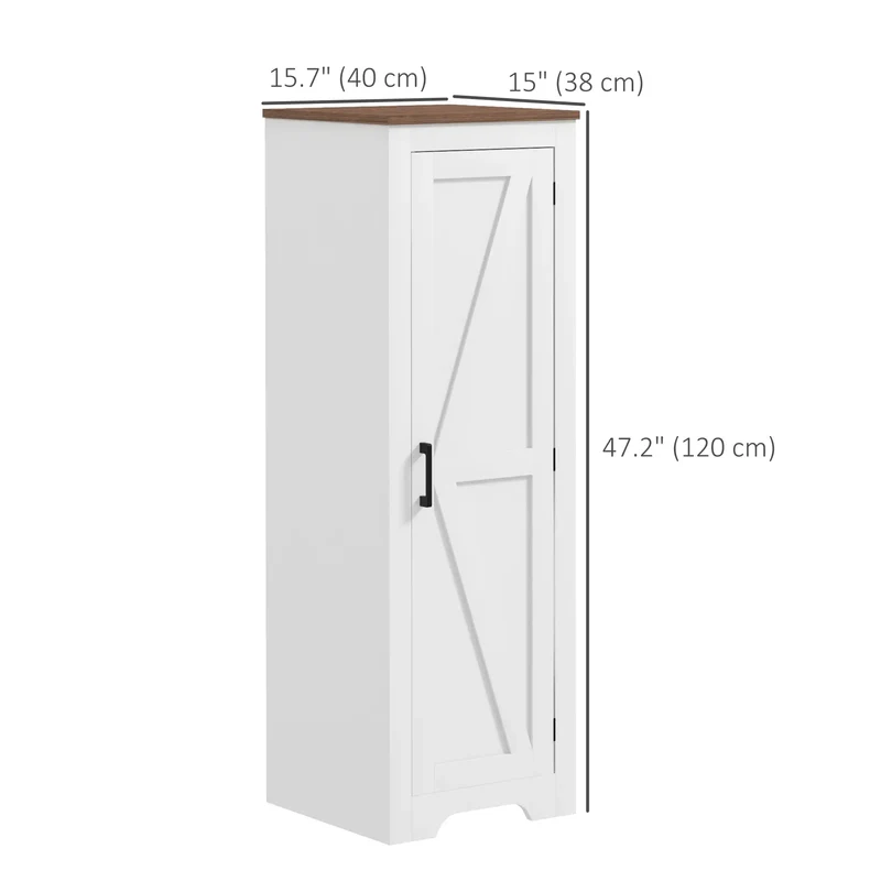 Farmhouse Accent Cabinet, Adjustable Shelf, Barn Door, White