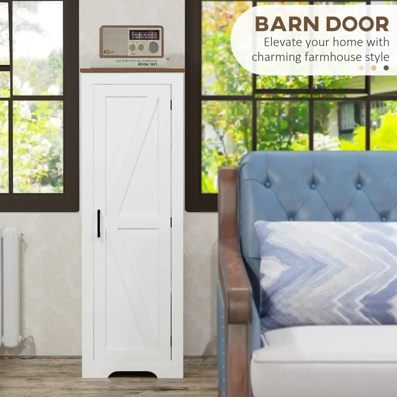 Farmhouse Accent Cabinet, Adjustable Shelf, Barn Door, White