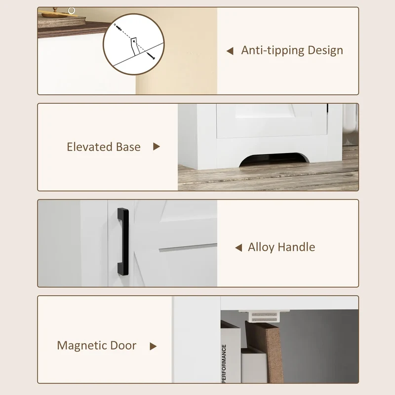 Farmhouse Accent Cabinet, Adjustable Shelf, Barn Door, White