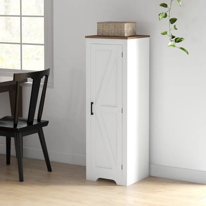 Farmhouse Accent Cabinet, Adjustable Shelf, Barn Door, White