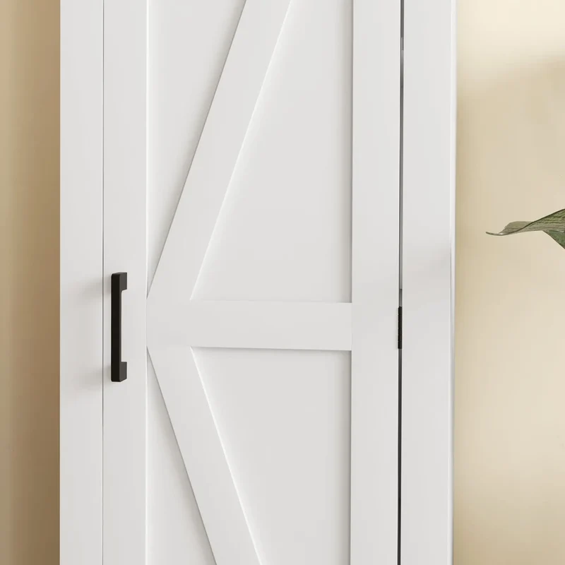 Farmhouse Accent Cabinet, Adjustable Shelf, Barn Door, White
