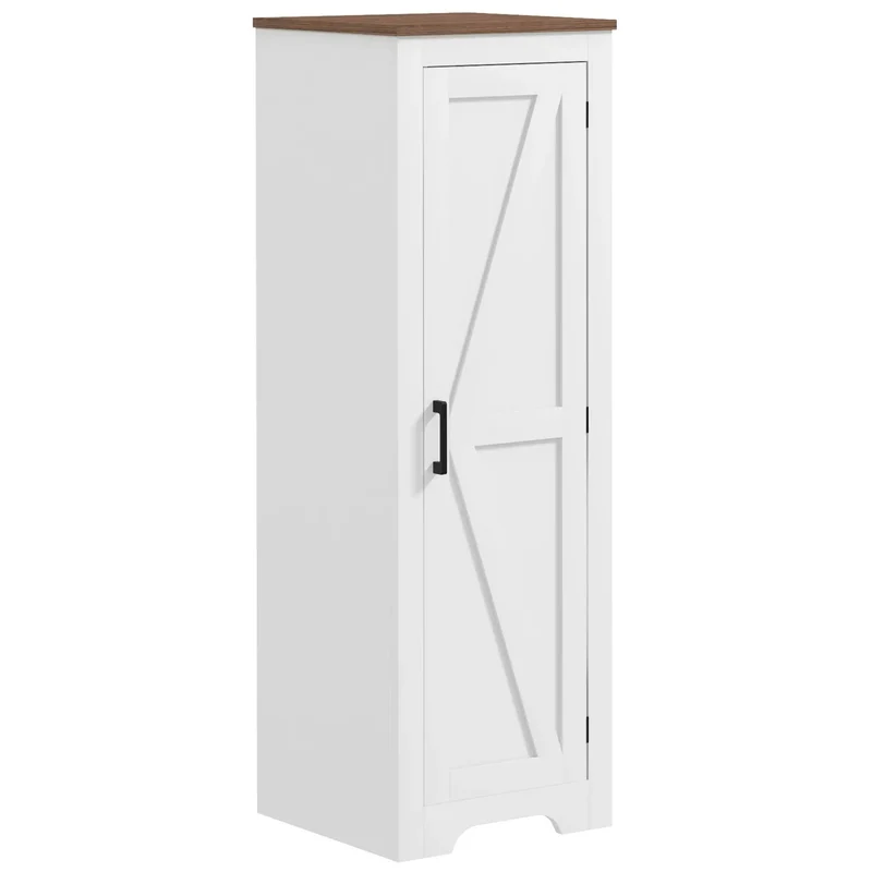 Farmhouse Accent Cabinet, Adjustable Shelf, Barn Door, White