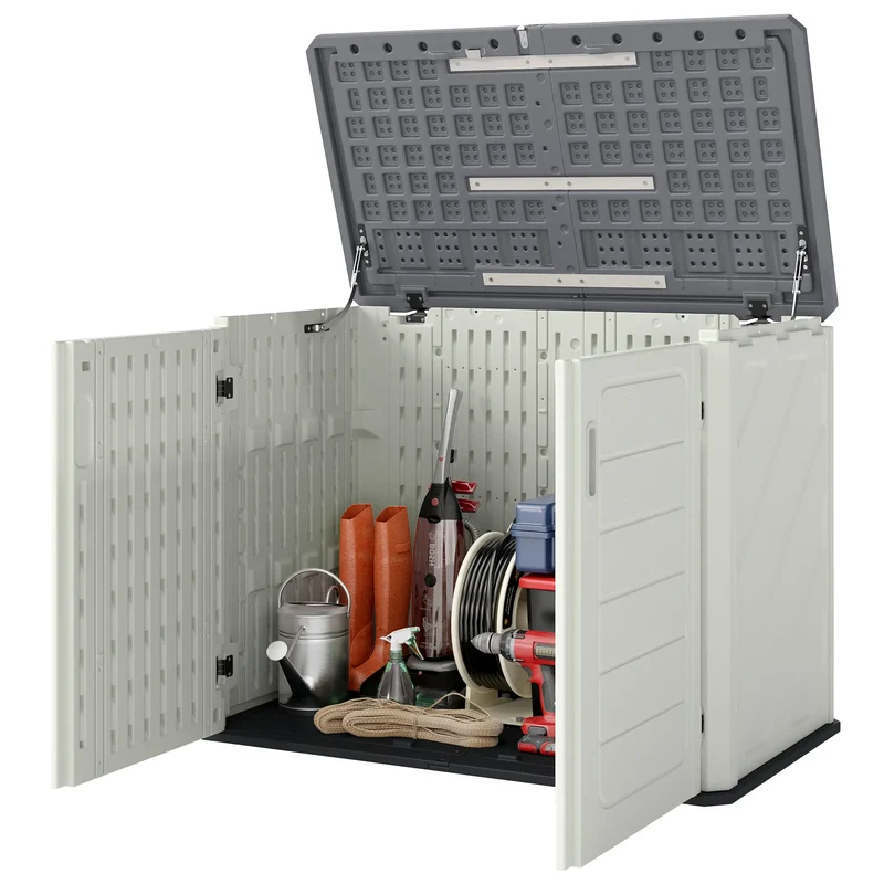 35 Cu.Ft Outdoor Storage Cabinet, Waterproof HDPE Shed With Lockable Doors