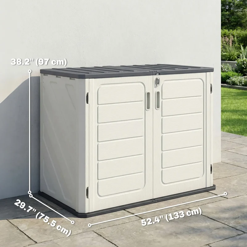 35 Cu.Ft Outdoor Storage Cabinet, Waterproof HDPE Shed With Lockable Doors