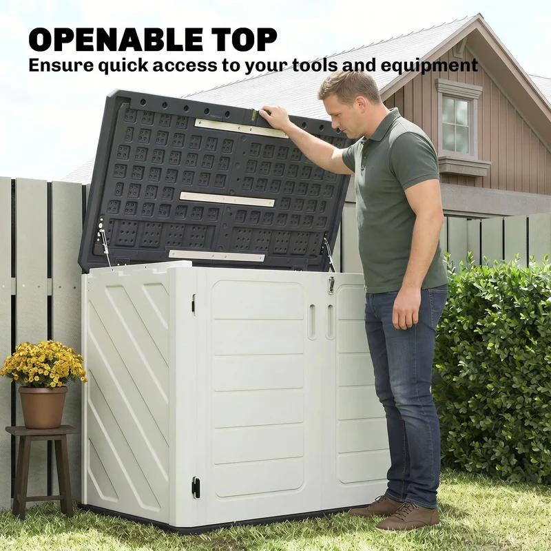 35 Cu.Ft Outdoor Storage Cabinet, Waterproof HDPE Shed With Lockable Doors