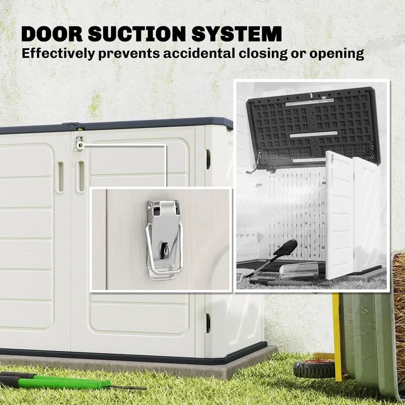 35 Cu.Ft Outdoor Storage Cabinet, Waterproof HDPE Shed With Lockable Doors