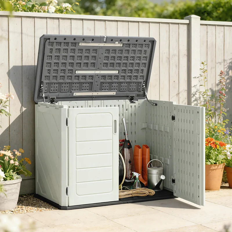 35 Cu.Ft Outdoor Storage Cabinet, Waterproof HDPE Shed With Lockable Doors