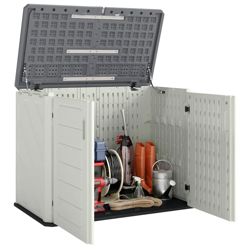35 Cu.Ft Outdoor Storage Cabinet, Waterproof HDPE Shed With Lockable Doors