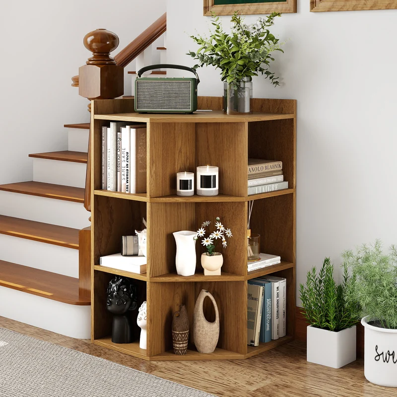 3-Tier Corner Cabinet with Charging Station for Bedroom, Natural