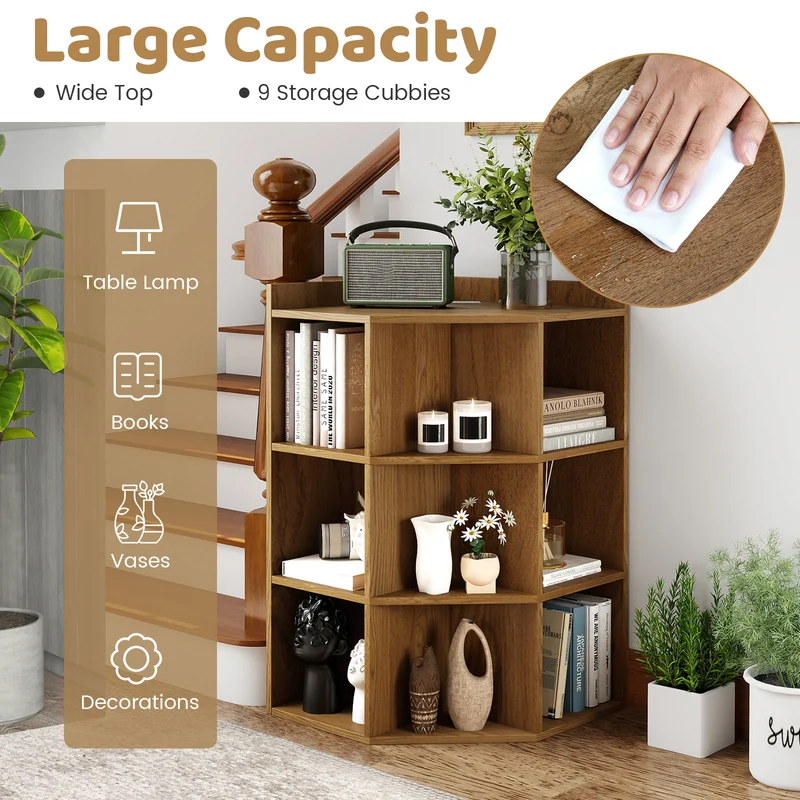 3-Tier Corner Cabinet with Charging Station for Bedroom, Natural