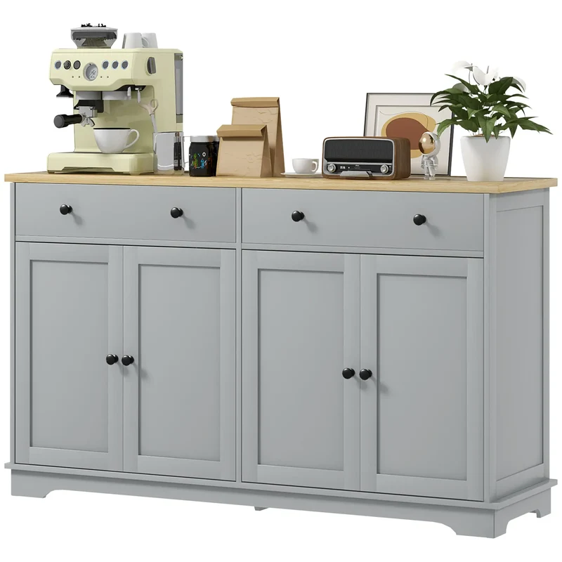 Modern Sideboard, Buffet Cabinet with Drawers, Adjustable Shelves, Grey