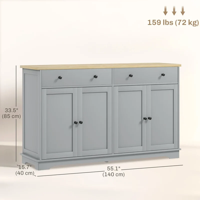 Modern Sideboard, Buffet Cabinet with Drawers, Adjustable Shelves, Grey