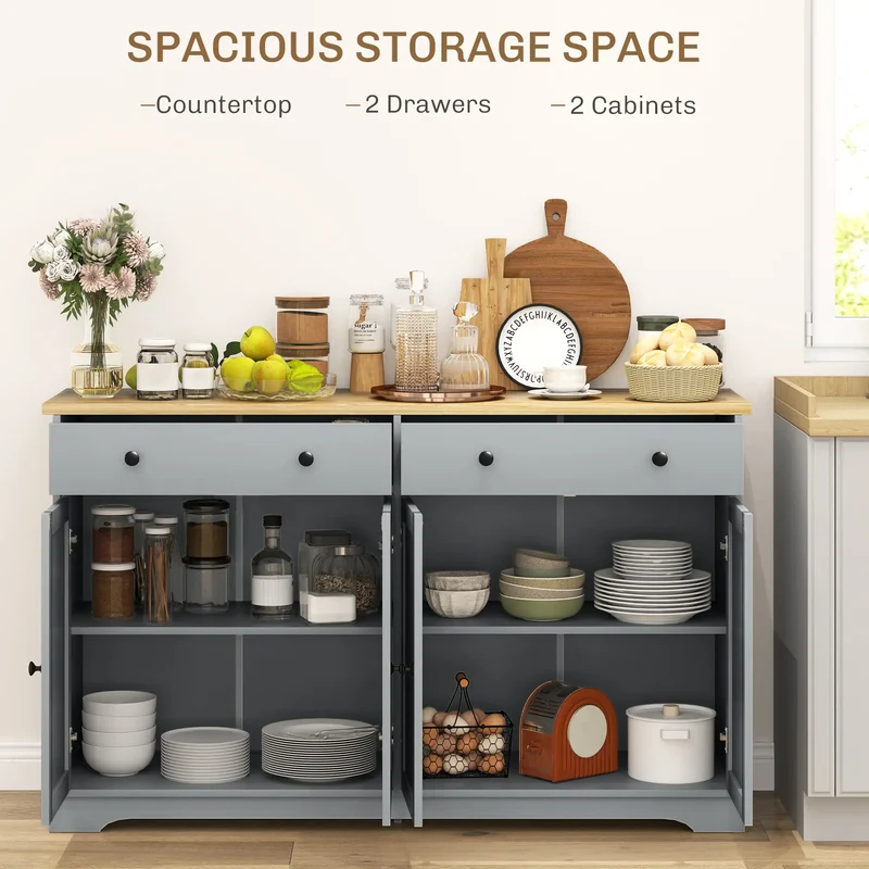 Modern Sideboard, Buffet Cabinet with Drawers, Adjustable Shelves, Grey