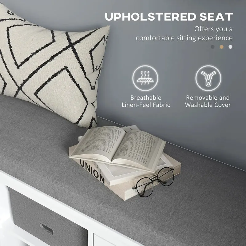 Shoe Storage Bench with Cushioned Seat, 2 Cabinets, Adjustable Shelf, White