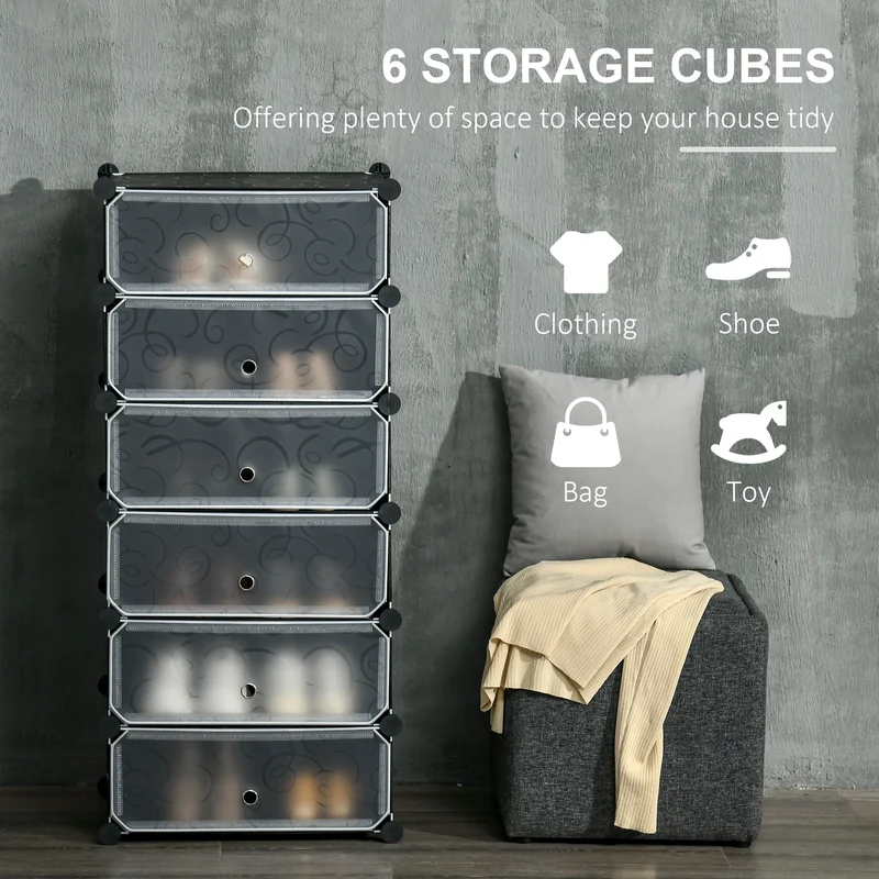6-Tier Shoe Rack, 6 Cube Storage Organizer, Black