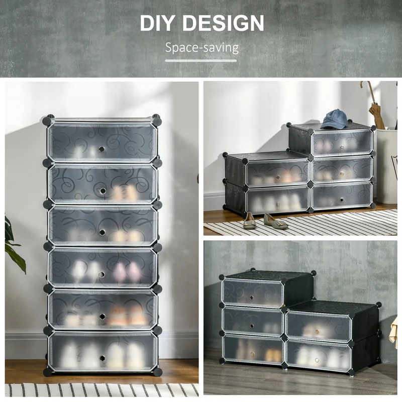 6-Tier Shoe Rack, 6 Cube Storage Organizer, Black